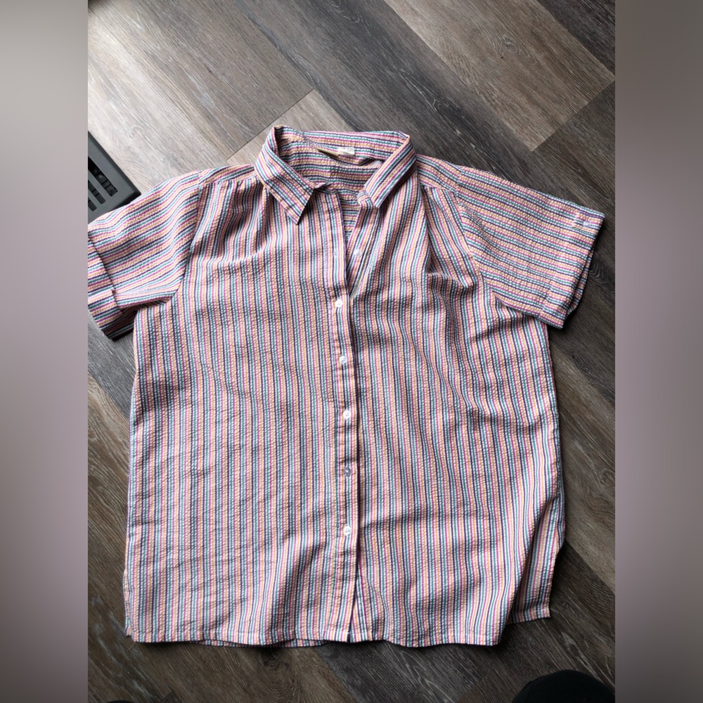 Boca Ray Men’s Colorful Striped Summer Button Up Shirt Size XL